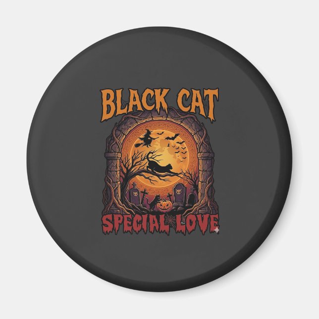 Íman Gato Preto Amor Especial Halloween Lua Bruxa Abóbo (Frente)