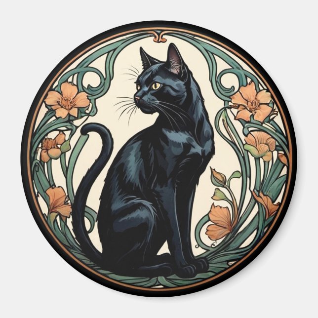 Íman Gato Preto Art Nouveau (Frente)