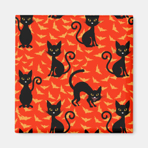 Íman Gato Preto Assustador Gato Halloween Bats Laranja