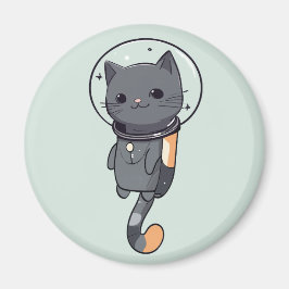 Íman Gato Preto Astronauta Kawaii Fofo