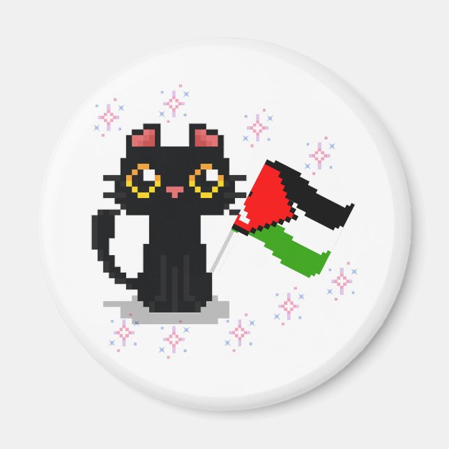 Íman gato preto bonito segura bandeira da Palestina (Frente)
