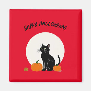 Íman Gato preto com abóboras Feliz Dia das Bruxas