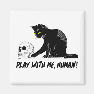 Íman Gato Preto Com Caveira Brincando Comigo Cansado