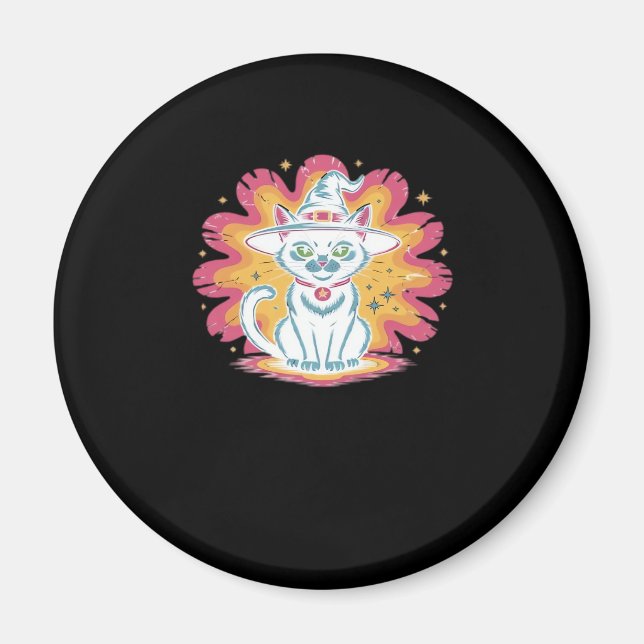 Íman Gato Preto com Flor Psicodélico de T-Shir Superdim (Frente)