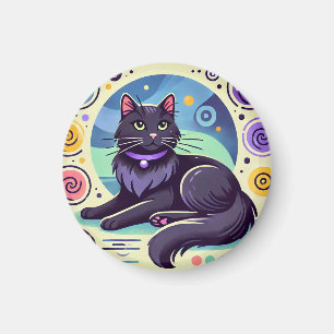 Íman Gato Preto com Fundo Colorido
