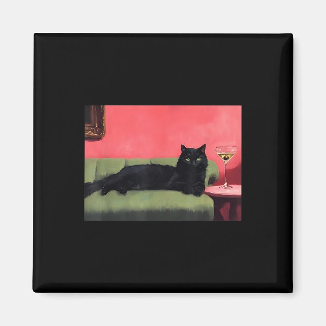 Íman Gato Preto Com Impressão De Arte De Martini (Frente)