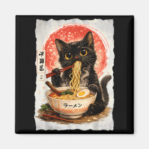 Íman Gato Preto Comendo Ramen Fofo Kawaii Anime Gato