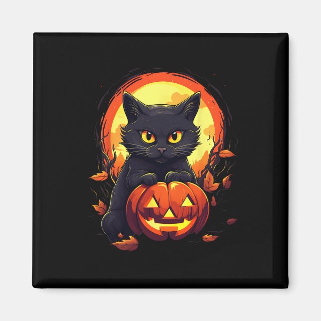 Íman Gato Preto da Lua das Halloween e Abóbora para Hom (Frente)