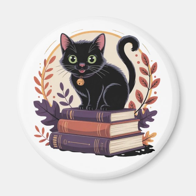 Íman Gato Preto de Bookie - Magneta para Crianças (Frente)