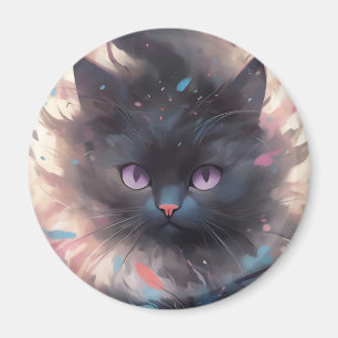 Íman Gato Preto de Cores Aquáticas Místicas   Gato cúmu