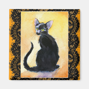 Íman Gato preto do gatinho, laço, ímã alaranjado