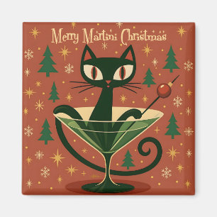 Íman Gato Preto do Meio do Século Feliz Martini Natal