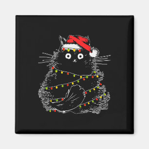 Íman Gato Preto do Papai Noel Enroscado na Luz da Árvor