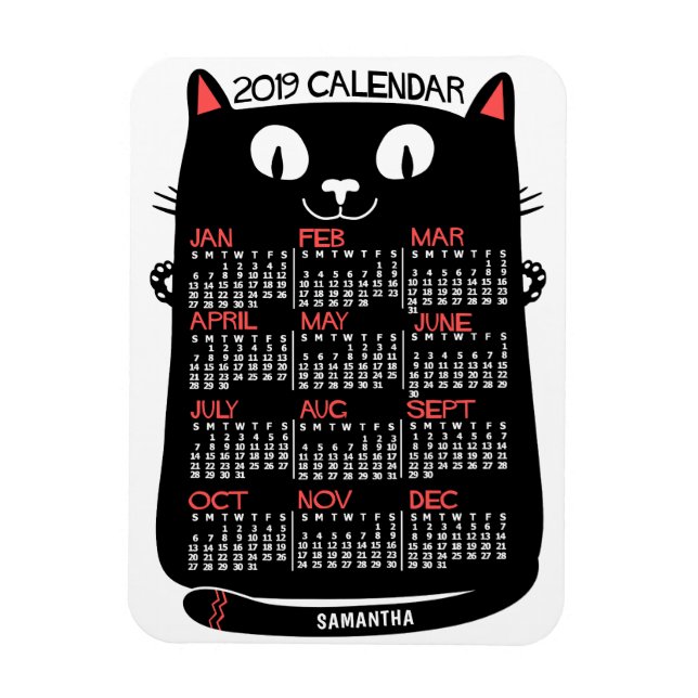Íman Gato Preto do Século de Médio do Calendário Mensal (Vertical)