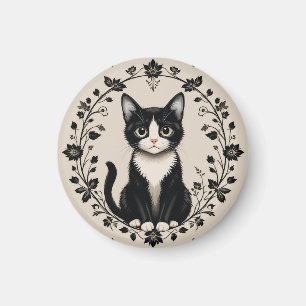 Íman Gato Preto e Branco Elegante