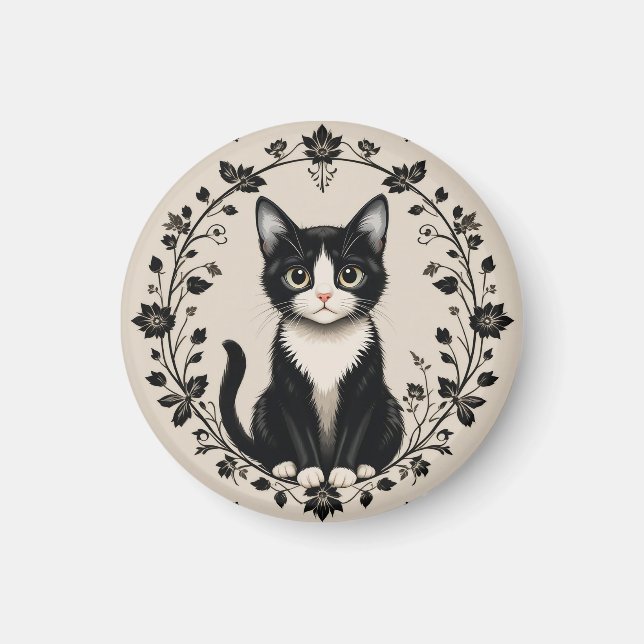 Íman Gato Preto e Branco Elegante (Frente)