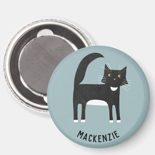 Íman Gato Preto e Branco Personalizado (Criador carregado)