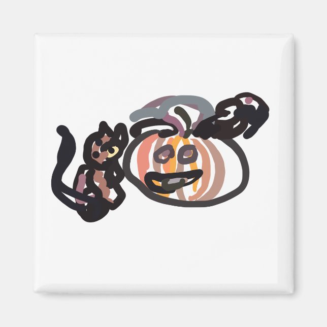 Íman Gato preto e corvo de Halloween (Frente)