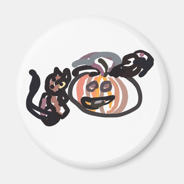 Íman Gato preto e corvo de Halloween (Frente)
