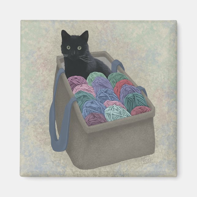 Íman Gato preto em saco de fio  (Frente)