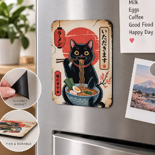 Íman Gato Preto Engraçado Comendo Ramen Arte Japonesa V