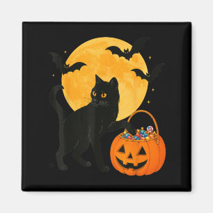Íman Gato Preto Engraçado de Halloween com Abóbora e Do