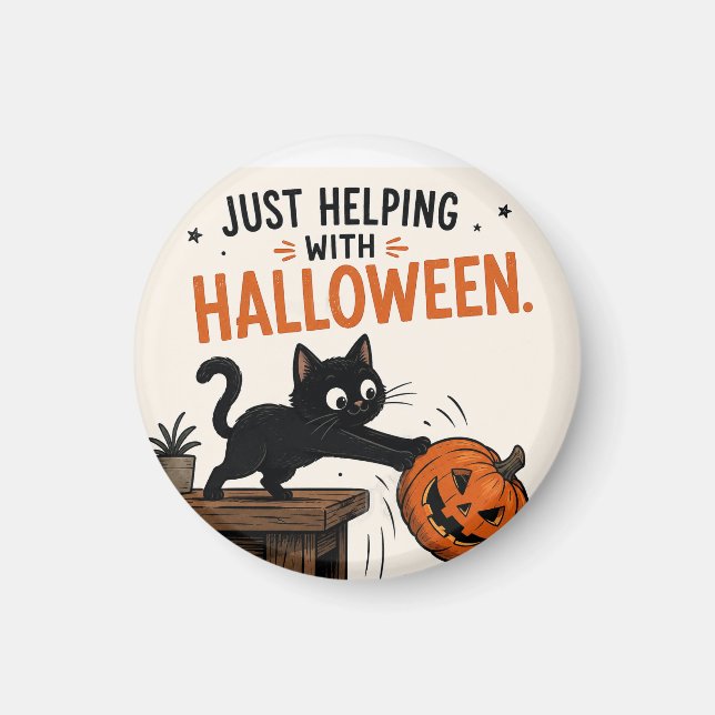 Íman Gato Preto Engraçado Derrubando Abóbora de Hallowe (Frente)