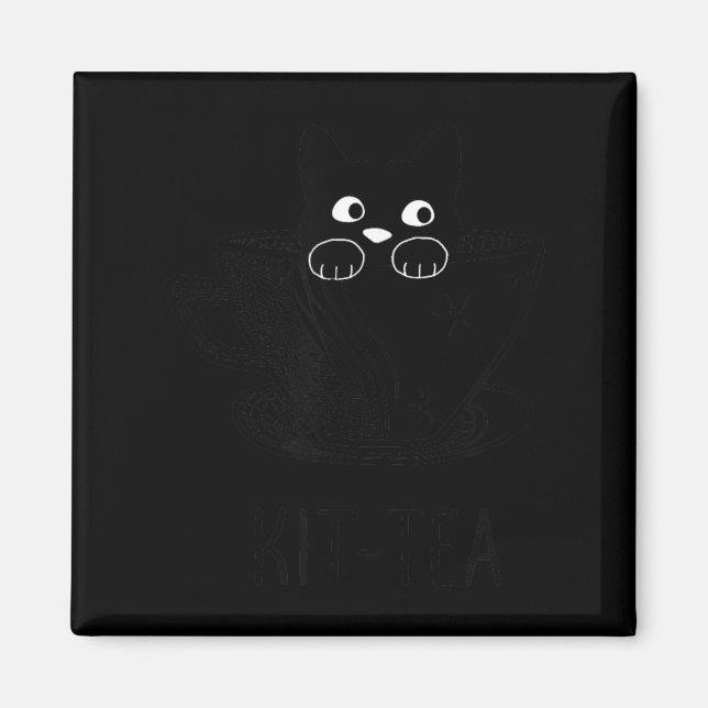 Íman Gato Preto Engraçado Gráfico Kit-Tea (Frente)