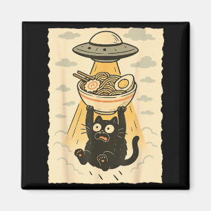 Íman Gato Preto Engraçado Ufo Ramen Abdução Alien Gráfi