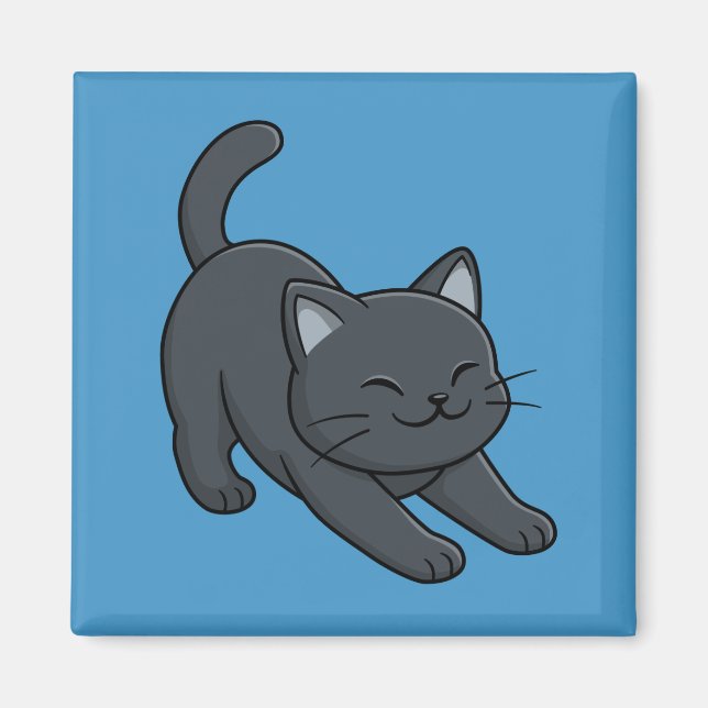 Íman Gato Preto Esticando-se no Azul (Frente)