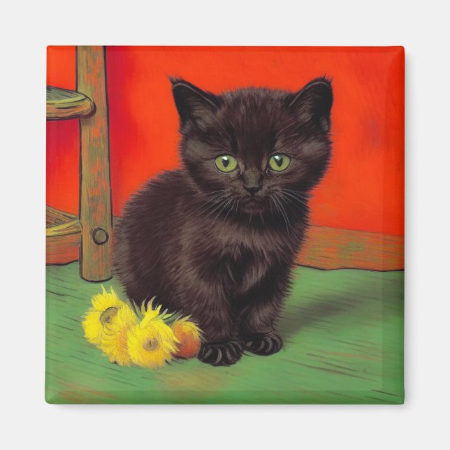 Íman Gato Preto Estilo Van Gogh (Frente)