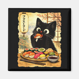Íman Gato preto fofo comendo sushi comida japonesa kawa