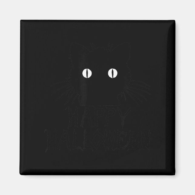 Íman Gato Preto Fofo de Halloween com Bigodes Feliz (Frente)