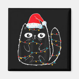 Íman Gato Preto Fofo Papai Noel Luzes de Natal Meow Kit