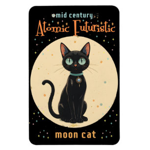Íman Gato Preto Futurista Atômico da Lua com texto