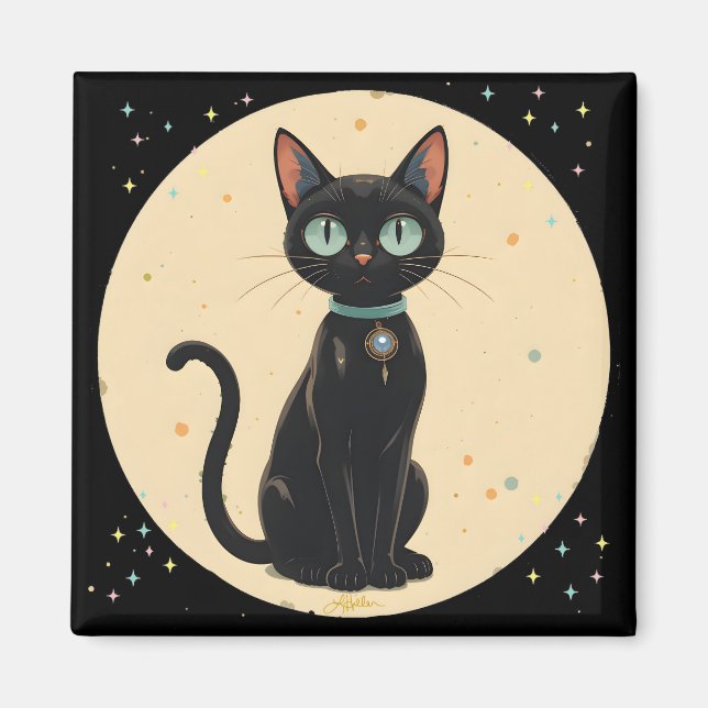 Íman Gato Preto Futurista Atômico Lua (Frente)