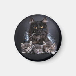 Íman Gato Preto Grande E Seus 3 Gatinhos Posam Para Nós