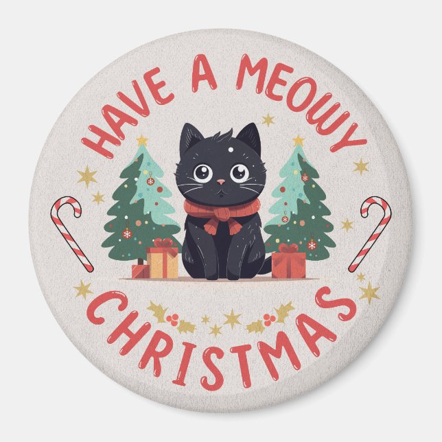 Íman Gato Preto Grumpy Magnet De Natal (Frente)