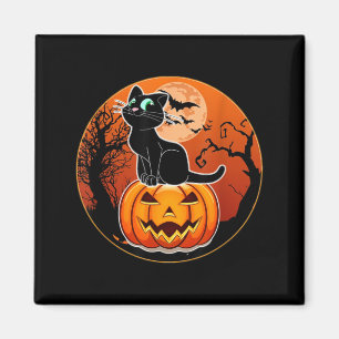 Íman Gato Preto Halloween Fofo Chapéu de Bruxa Abóbora