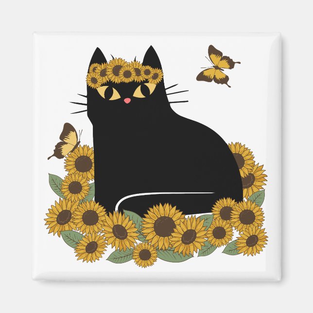 Íman Gato preto hippie meio século (Frente)
