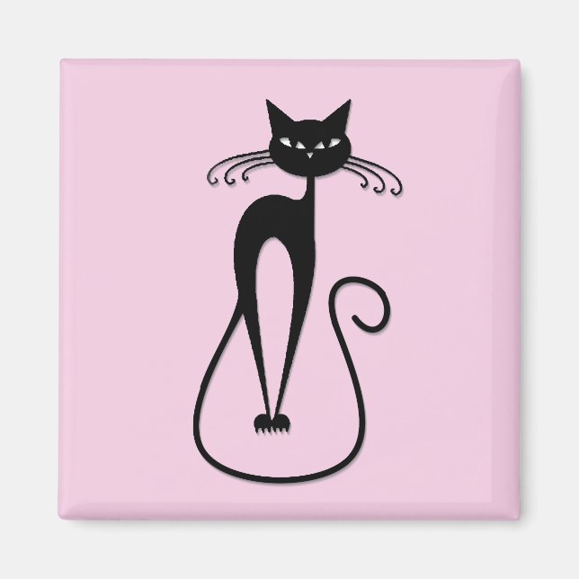 Íman Gato preto magro e caprichoso rosa (Frente)