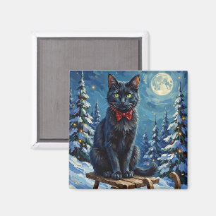 Íman Gato Preto Místico Enfeitiçado Trenó de Inverno Na