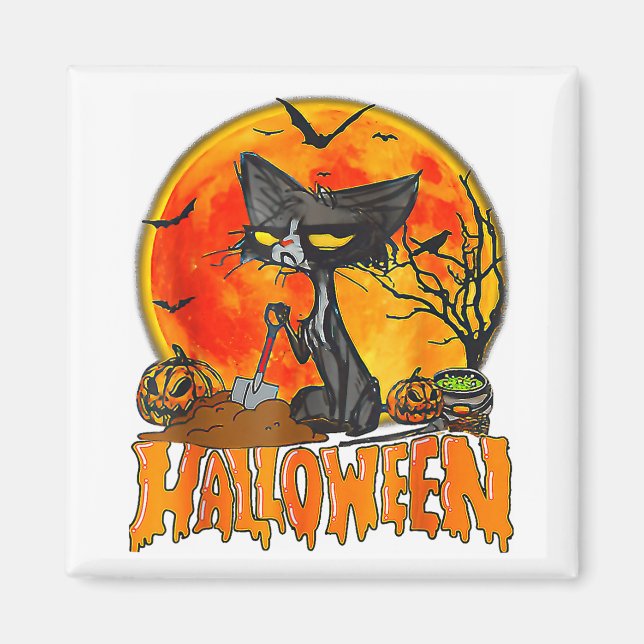 Íman Gato Preto Na Pumpkin, Figurino De Lua Cheia (Frente)
