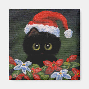 Íman Gato preto Papai Noel Creationarts engraçado do