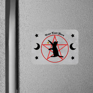 Íman Gato Preto Pentagrama Vermelho Luas Estrelas Cinza