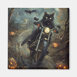 Íman Gato Preto Pilotando Moto Halloween Assustador