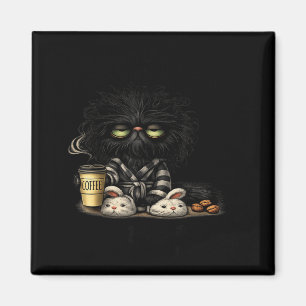 Íman Gato preto rabugento amante de café fofo engraçado