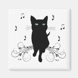 Íman Gato Preto Rodeado por Notas Musicais Sussurrantes