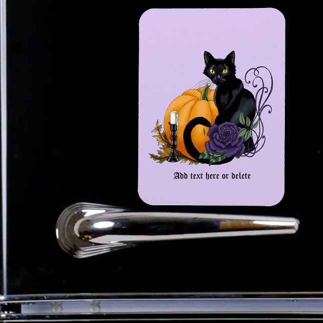 Íman Gato Preto Rosa Roxa Abóbora Gótico Outono (Criador carregado)