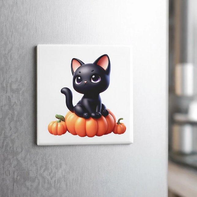 Íman Gato preto sentado em uma abóbora (Criador carregado)